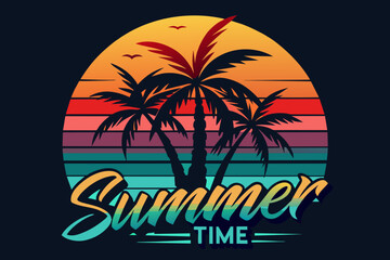 summer vibes with palm tree vector illustration