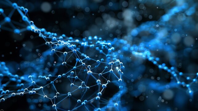 Intricate Network of Glowing Blue Particles in Darkness