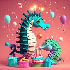Obraz na płótnie Canvas Seahorse theme birthday party