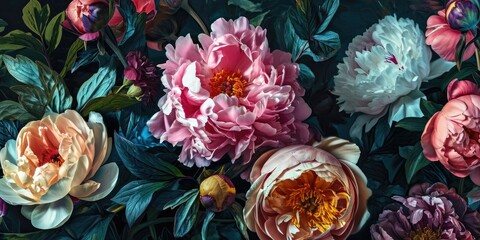 Background with beautiful pink peonies. Banner, wallpaper