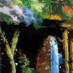 Oil painting and various flowers, chrysanthemums, scenic ponds, beautiful wedding illustrations