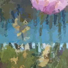 Oil painting and various flowers, chrysanthemums, scenic ponds, beautiful wedding illustrations