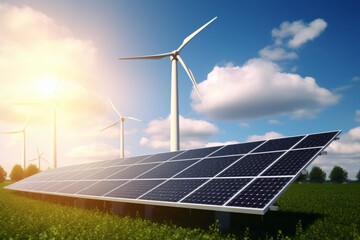 Solar panel and wind turbines