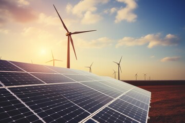 Solar panel and wind turbines