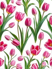 Seamless floral pattern. Pink tulips isolated on white	