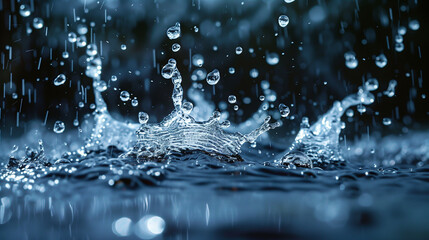 A splash of water in the air with raindrops falling