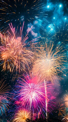 Fototapeta premium A fireworks display is lit up in the night sky over a city