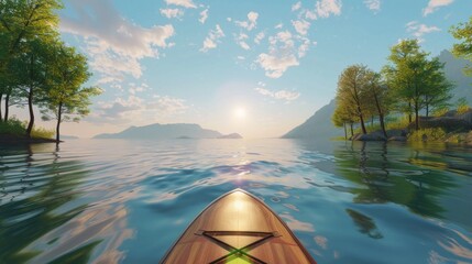 Serene Lake Kayaking at Sunset