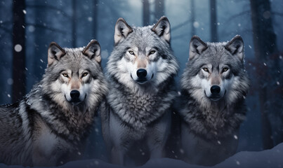 Wolf Guardians of the Wild,  A Trio of Wolves. - obrazy, fototapety, plakaty