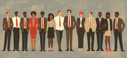 A diverse group of businesspeople, including men and women in suits and dresses, standing together as one team to form an abstract representation of unity and collaboration Generative AI