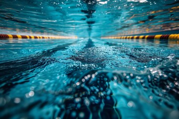 Capturing the tranquility of underwater in a pool with the surface reflecting light and lane ropes