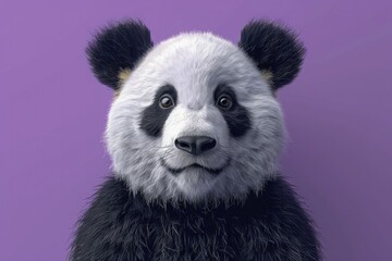 A delightful panda illustration against a gentle lilac backdrop, perfect for brightening up children's spaces with its charming simplicity. - obrazy, fototapety, plakaty
