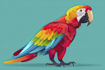 A vibrant turquoise backdrop complements a chatty cartoon parrot in language learning materials, adding a playful touch.