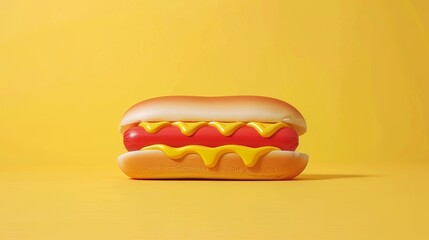 Classic Hot Dog with Mustard on a Colorful Background.