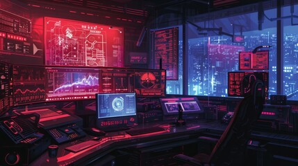 Obraz premium Futuristic Control Room at Night