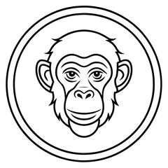 Chimpanzee Head Icon Vector Drawing for Circle Logo