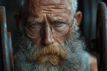 An elder person grips the weight bars tightly showcasing strength and determination while training in a gym