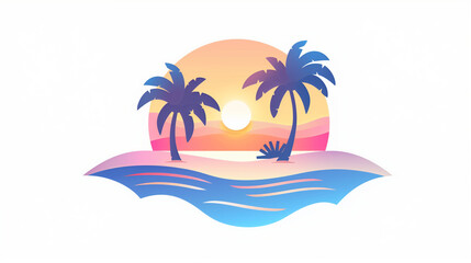 Fototapeta na wymiar illustrated tropical island with palm trees, summer beach background