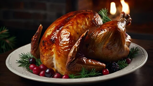 Delicious roasted holiday turkey baked in the oven