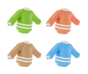 3d Different Color Knitted Woolen Warm Sweater Set Cartoon Design Style Autumn or Winter Trendy Fashion Casual Clothes. Vector illustration