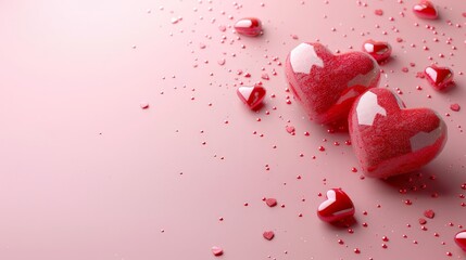 Banner background, with 3D red hearts pink background, copy space 
