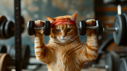 Obraz premium A Purr-fect Pump: This Gym-Loving Tabby Cat Raises the Bar for Pet Fitness and Well-Being, Image made using Generative AI