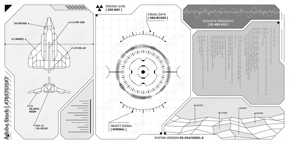 Poster vr hud futuristic control panel. technology head up display target and ui command center screen. gui