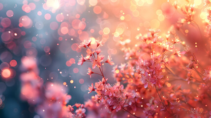 A blurred photo of a pink cherry blossom tree, showcasing its beautiful flowers