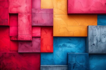 Vivid color blocks in patchwork wall pattern