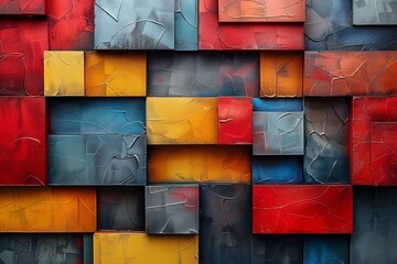 Textured geometric wall in primary colors