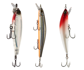 fishing bait, wobbler, baubles with hooks isolated on a white background