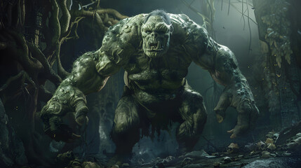 Fearsome Ogre Figure in a Dark, Mythical Landscale: A Capture From Ogre Mythology - obrazy, fototapety, plakaty
