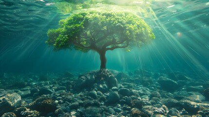Tree of Life Beneath the Waves: A Symbol of Nature's Balance. Concept Nature, Ocean, Ecosystem, Marine Life, Harmony