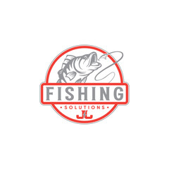 colorful Outdoor fishing nature wildlife mountain badge element and template illustration. Sport fishing Logo
