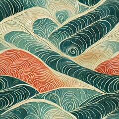 浮世絵風和風伝統模様波と水流テクスチャ壁紙