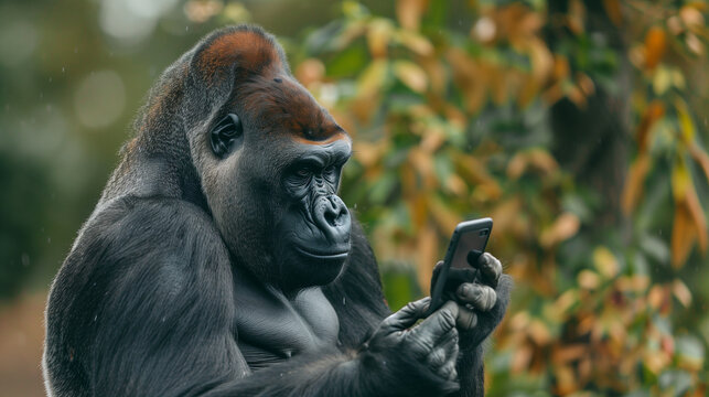 Gorilla using a smartphone