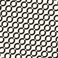 Vector seamless pattern with wavy shapes, diagonal chain, curved lines. Simple black and white geometric texture. Endless abstract monochrome background. Repeated design for print, textile, packaging