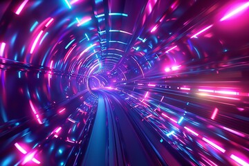 Naklejka premium Psychedelic and futuristic background filled with neon lights and dynamic shapes, transporting the viewer to another realm