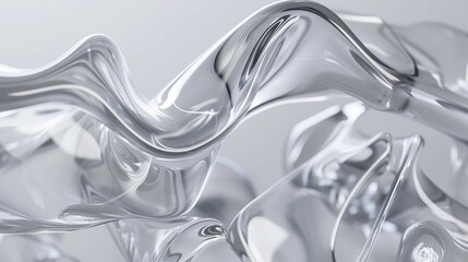 Fluid glass shapes, transparent and translucent materials, smooth curves, elegant design, light grey background. Generated by artificial intelligence.