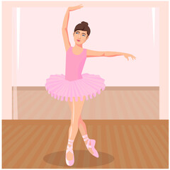 Ballerina in pink at a rehearsal in the hall