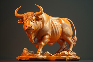 3D render clay style of A Bull Symbol of a market on the rise, flat color, isolated on pure solid background , High detail, High resolution,
