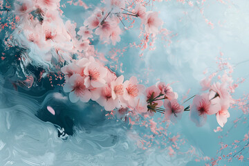 An enchanting digital artwork captures the ethereal beauty of cherry blossoms. Soft pastel colors evoke tranquility, inviting viewers to embrace spring's timeless allure.