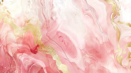 Fototapeta premium Alcohol ink painting. Blush pink and gold marble background with watercolor textures. Beautiful and elegant, with golden cracks on the surface. Generated by artificial intelligence.