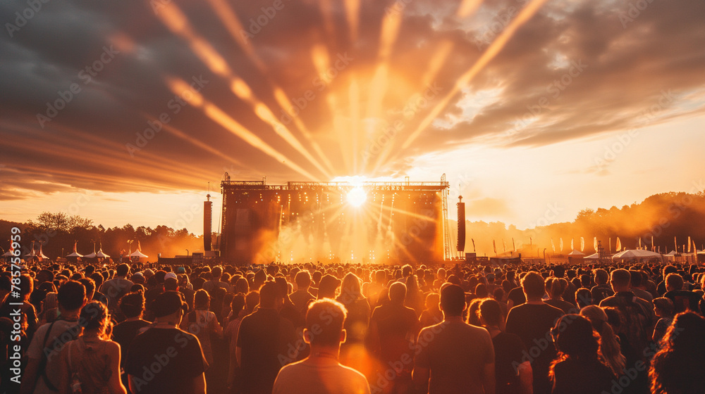 Wall mural sunset at a concert during a large music festival