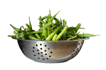 guar or cluster bean in a steel bowl with transperent background