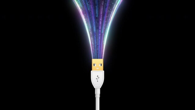 USB cable isolated on a black background 4k animation