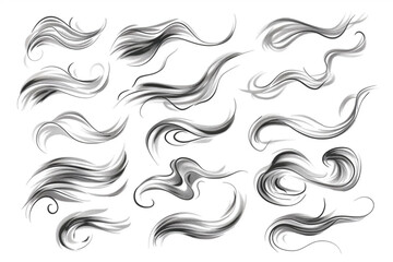 Doodle wind line sketch set. Hand drawn doodle wind motion, air blow, swirl elements. Sketch drawn air blow motion, smoke flow art, abstract line. Isolated vector illustration vector icon, white backg