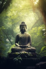 Buddha statues in the forest Generative AI