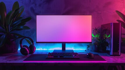 High-End Gaming Setup Mockup, RGB Illumination, AI Created