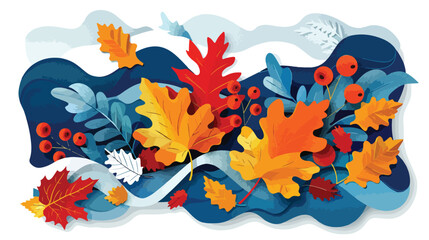 Fototapeta na wymiar Autumn background with paper cut maple oak leaves 